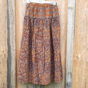 Vintage Fall Colors Drop Waist Midi Skirt XS 24" W